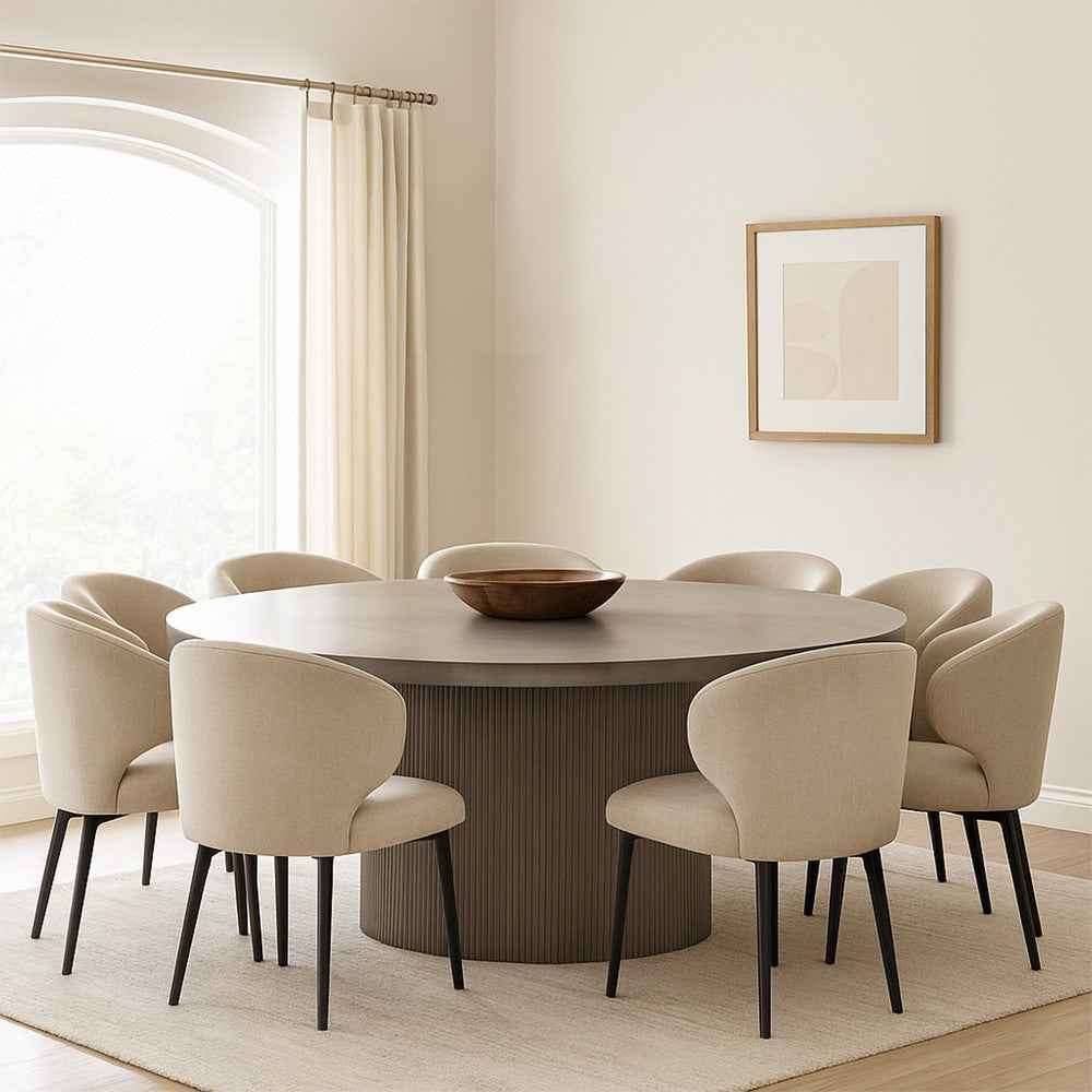 Dining Table | 75" | Concrete | Oval | Fluted Base | Gray