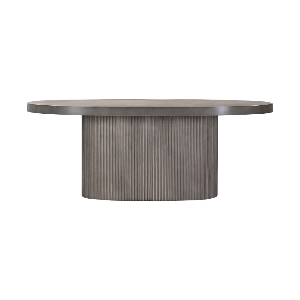 75 Inch Modern Concrete Oval Dining Table, Fluted Platform Base, Gray Tone By Casagear Home