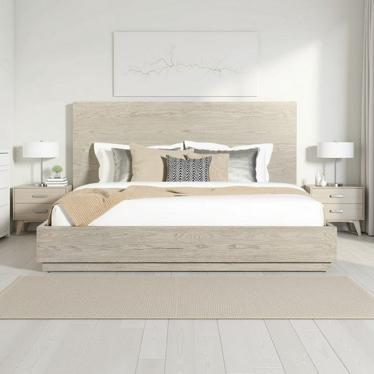 Joni Modern Wood King Platform Bed Frame, Tall Headboard, Low Profile, Gray