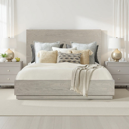 Joni Modern Wood Queen Platform Bed Frame, Headboard, Low Profile, Gray