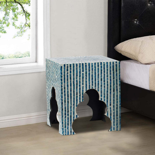 Lez Capiz Stool Tables | 18", 20" | Set of 2 | Blue White Mosaic