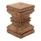 20 Inch Accent Table, Rustic Pillar Pedestal with Scrolled Carvings, Brown By Casagear Home