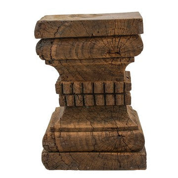 20 Inch Accent Table Rustic Pillar Pedestal with Scrolled Carvings Brown By Casagear Home BM285367