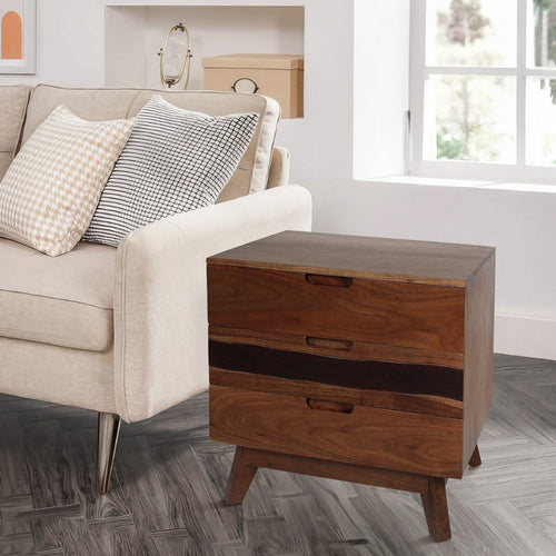Nightstand | 23" | Acacia Wood | Live Edge | 3 Drawers | Brown