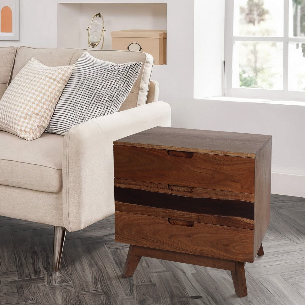 Nightstand | 23" | Acacia Wood | Live Edge | 3 Drawers | Brown