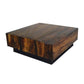 32 Inch Rustic Coffee Table, Teak Wood Plinth Base, Grain Details, Brown By Casagear Home