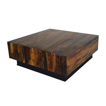 Coffee Table | 32" | Teak Plinth Base | Rustic Wood | Brown