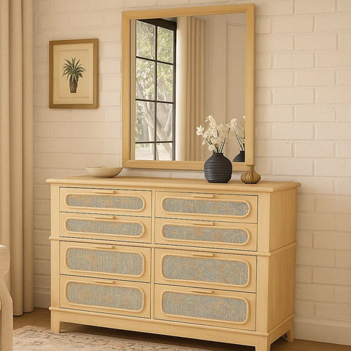 Dana Chest Cabinet | 52" | Pine Rattan | 8 Drawers | Natural