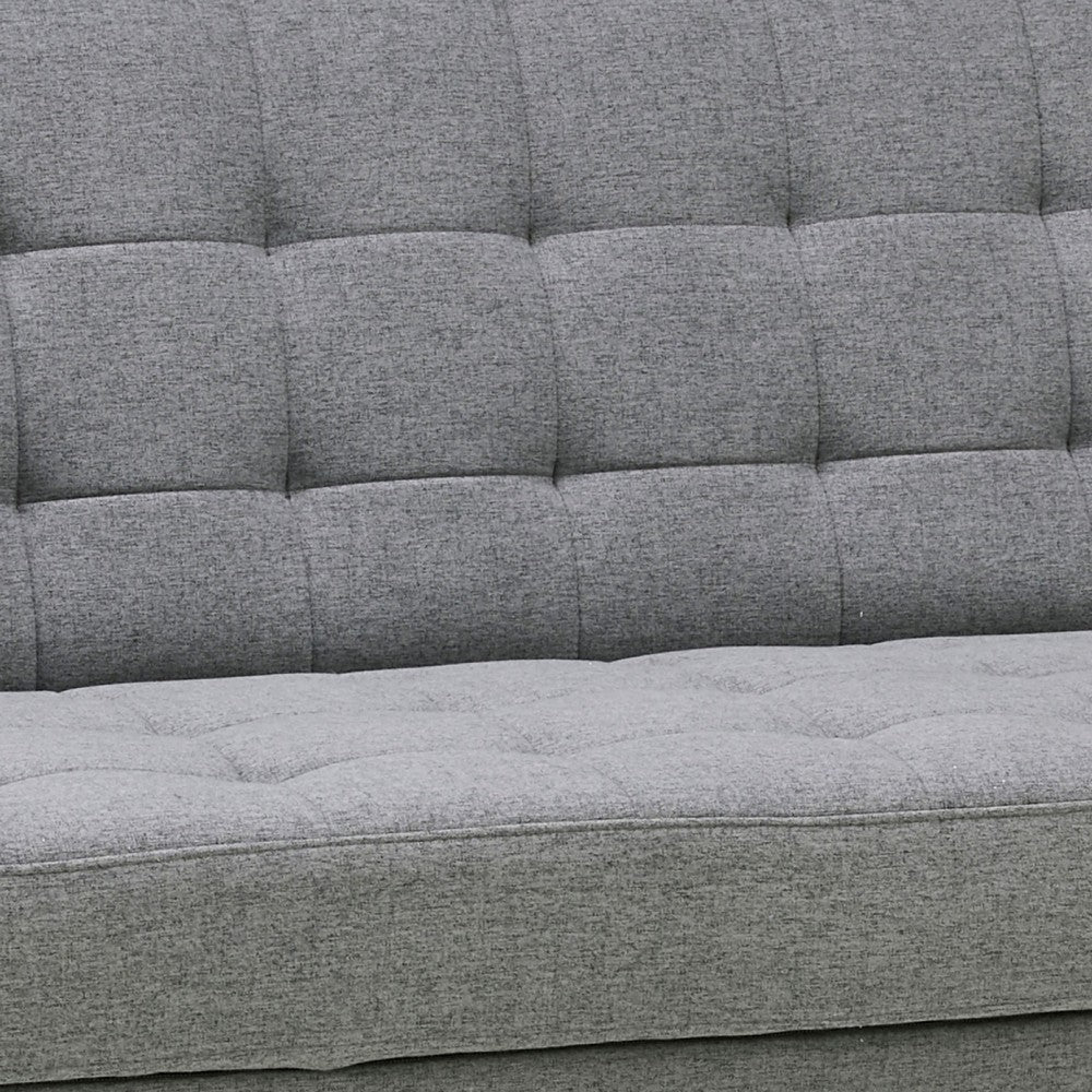 79 Inch Sofa Bed Convertible Futon Track Arms Gray Square Tufted Fabric BM285430