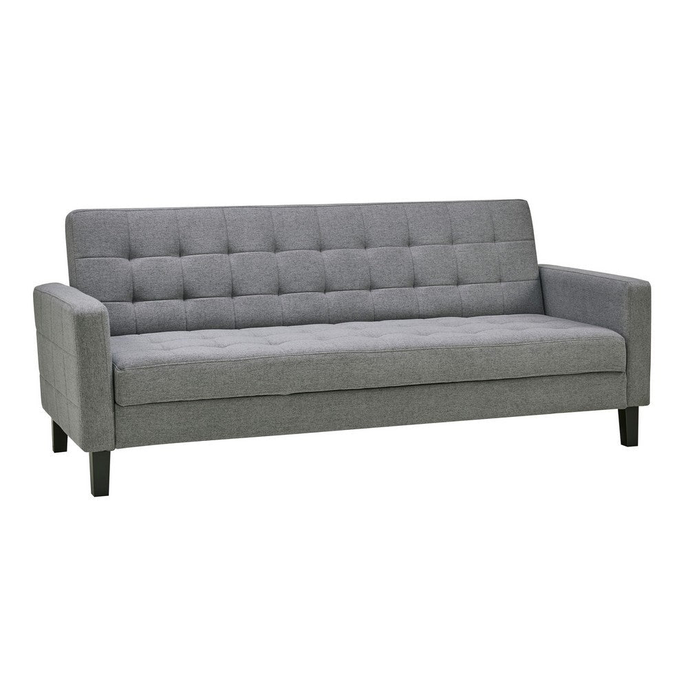 79 Inch Sofa Bed Convertible Futon, Track Arms, Gray Square Tufted Fabric
