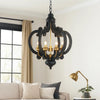 Aki Chandelier | 21" | 6 Light | Carved Wood | Black Gold