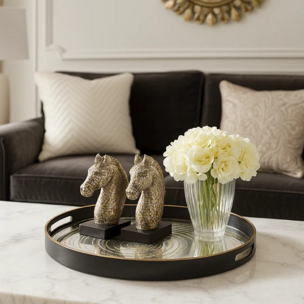 Decorative Tray | 18" | Round | Black Frame | Mirrored Base