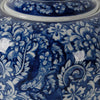 10 Inch Lidded Jar Curved Round Persian Floral Print Blue Porcelain By Casagear Home BM285519