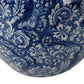 10 Inch Lidded Jar Curved Round Persian Floral Print Blue Porcelain By Casagear Home BM285519