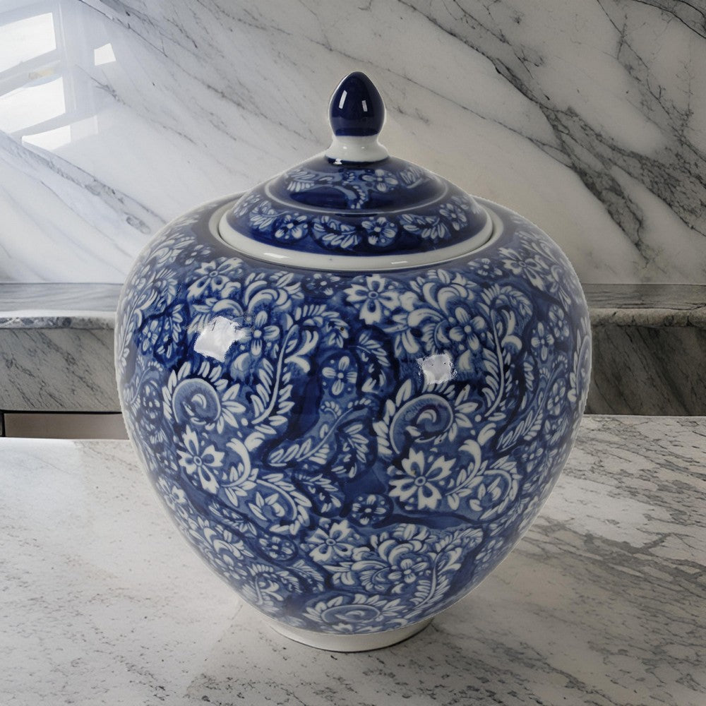 Ginger Jar | 10" | Lidded | Persian Floral | Blue Porcelain