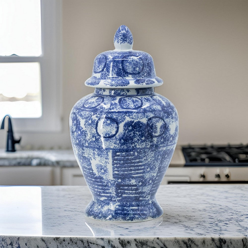 Ginger Jar | 17" | Tall | Blue White Porcelain | Abstract Design