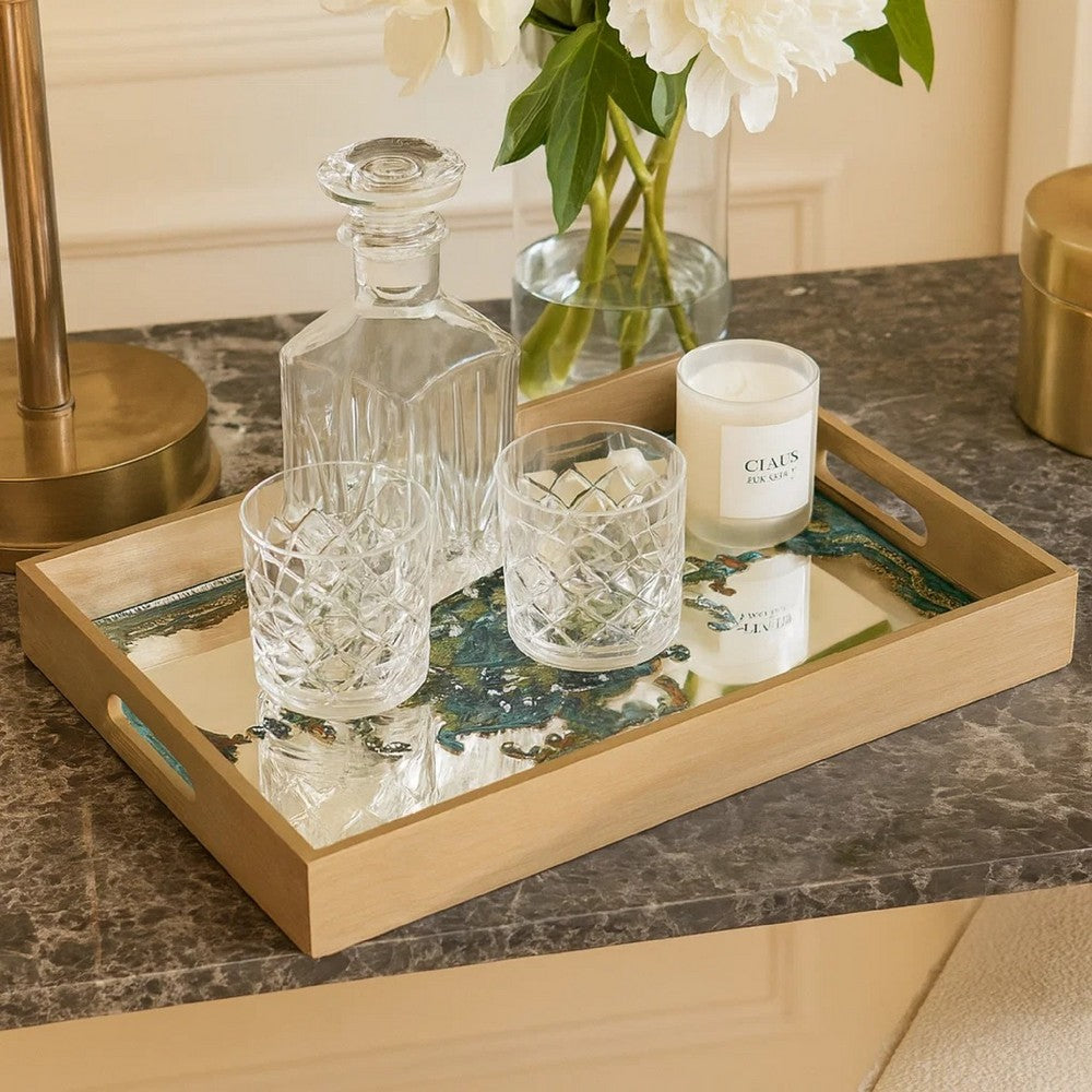 Miki Tray | 18" | Decorative | Mirrored Damask | Gold Finish