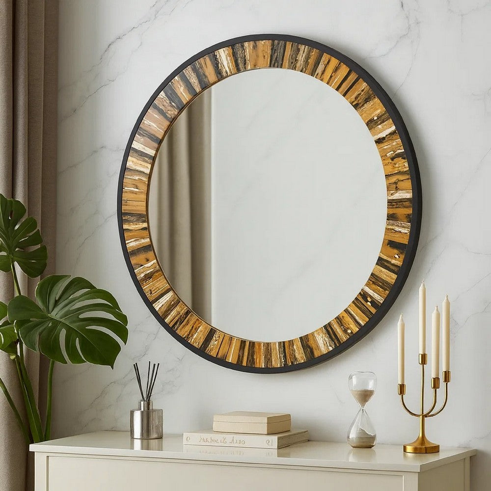 Wall Mirror | 32" | Round | Agate Pattern Frame | Metal