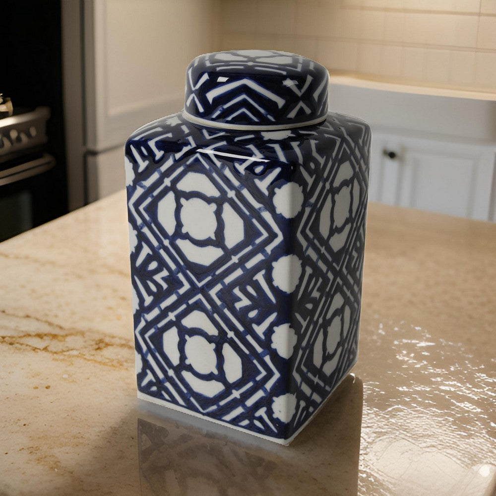 Ginger Jar | 10" | Porcelain | Blue Trellis Pattern