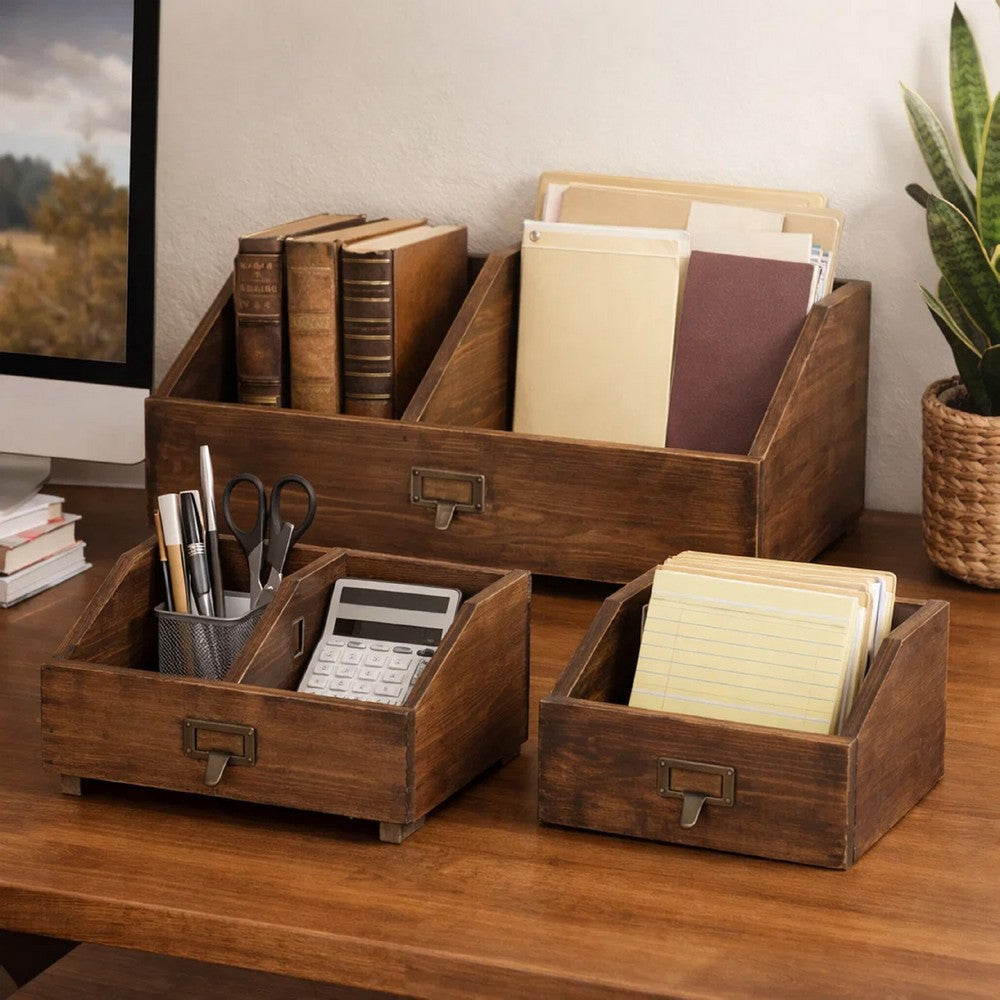 Wood Box Set | 19", 13", 10" | Fir with Handles | Brown