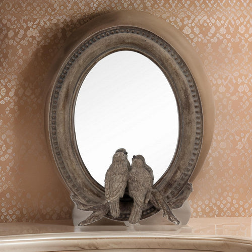 Table Mirror | 10" | Resin Oval | Birds | Dark Bronze