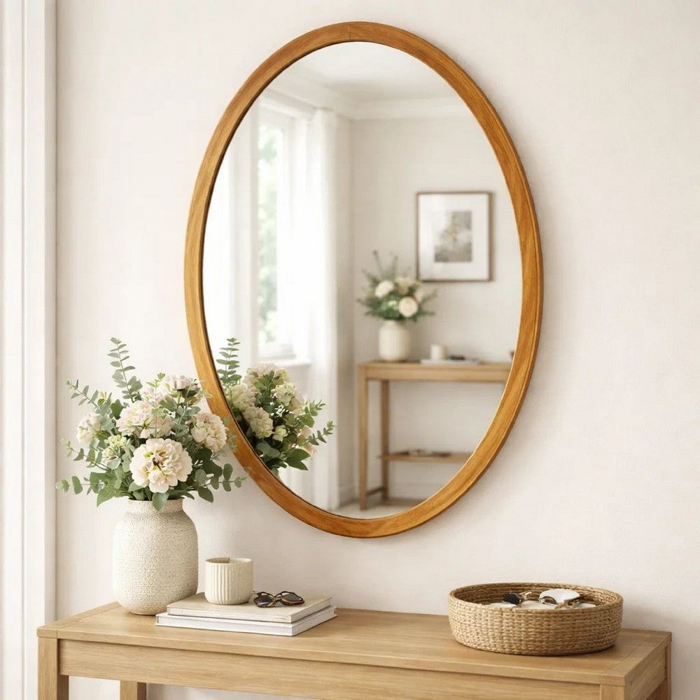 Wall Mirror | 33" | Oval Frame | Mountable | Brown