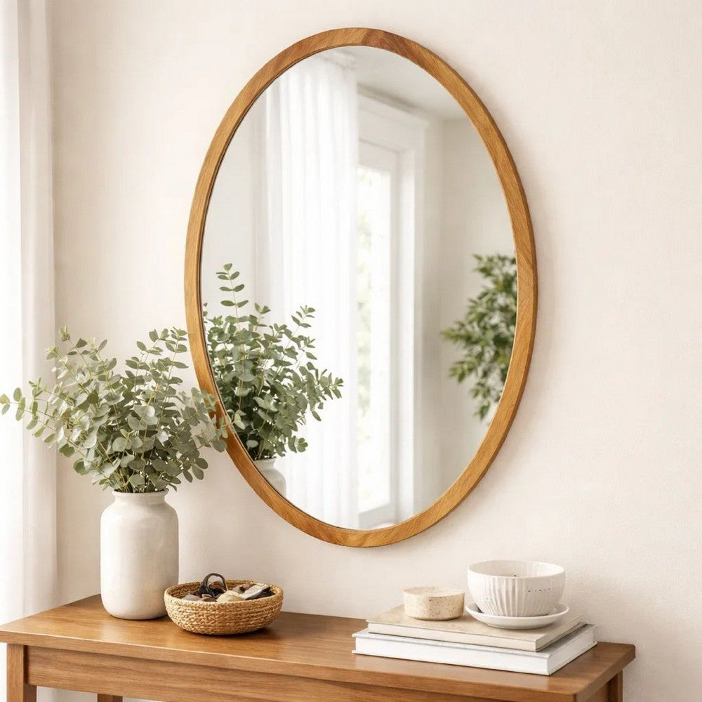Wall Mirror | 33" | Oval Frame | Mountable | Brown