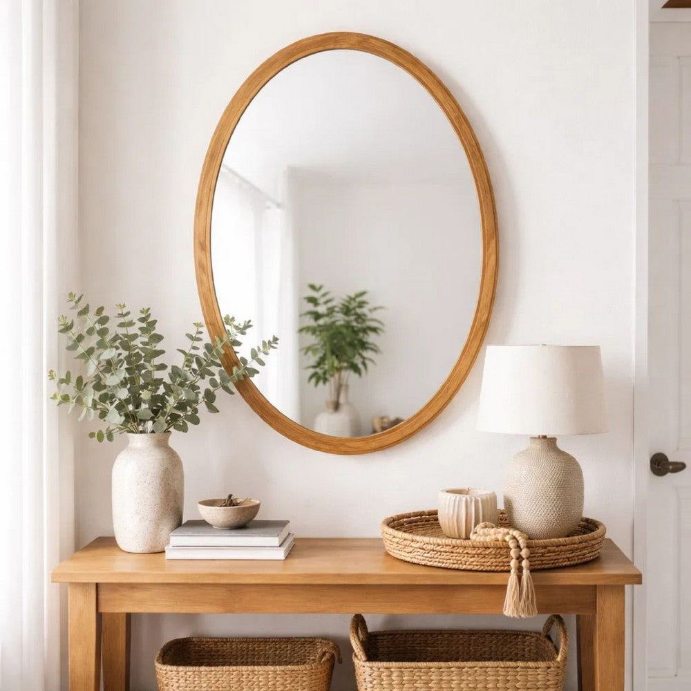 Wall Mirror | 33" | Oval Frame | Mountable | Brown