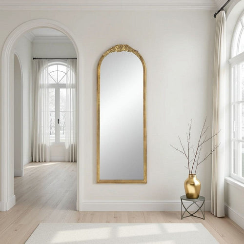Floor Mirror | 56" | Tall Arched | Antique Floral | Gold