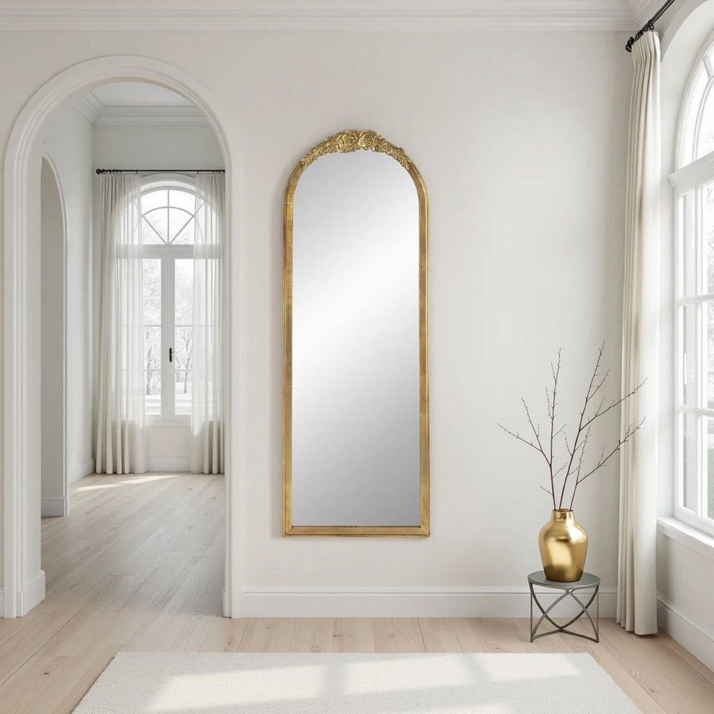 Floor Mirror | 56" | Tall Arched | Antique Floral | Gold