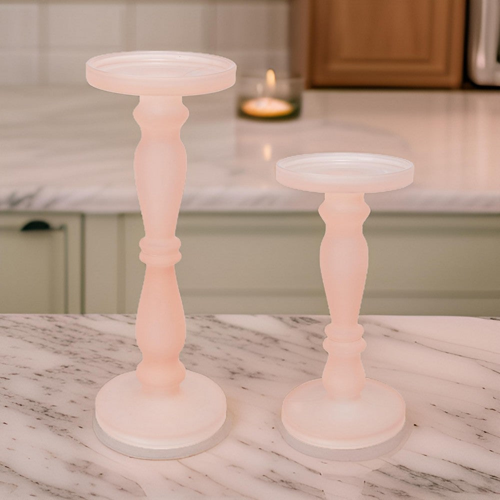 Qui Candle Holders | 14", 11" | Pink Pedestal Glass | Set of 2