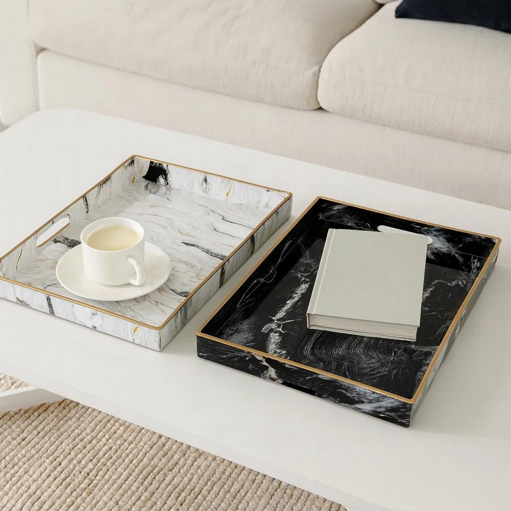 Decorative Trays | 19", 18" | Black White | Set of 2