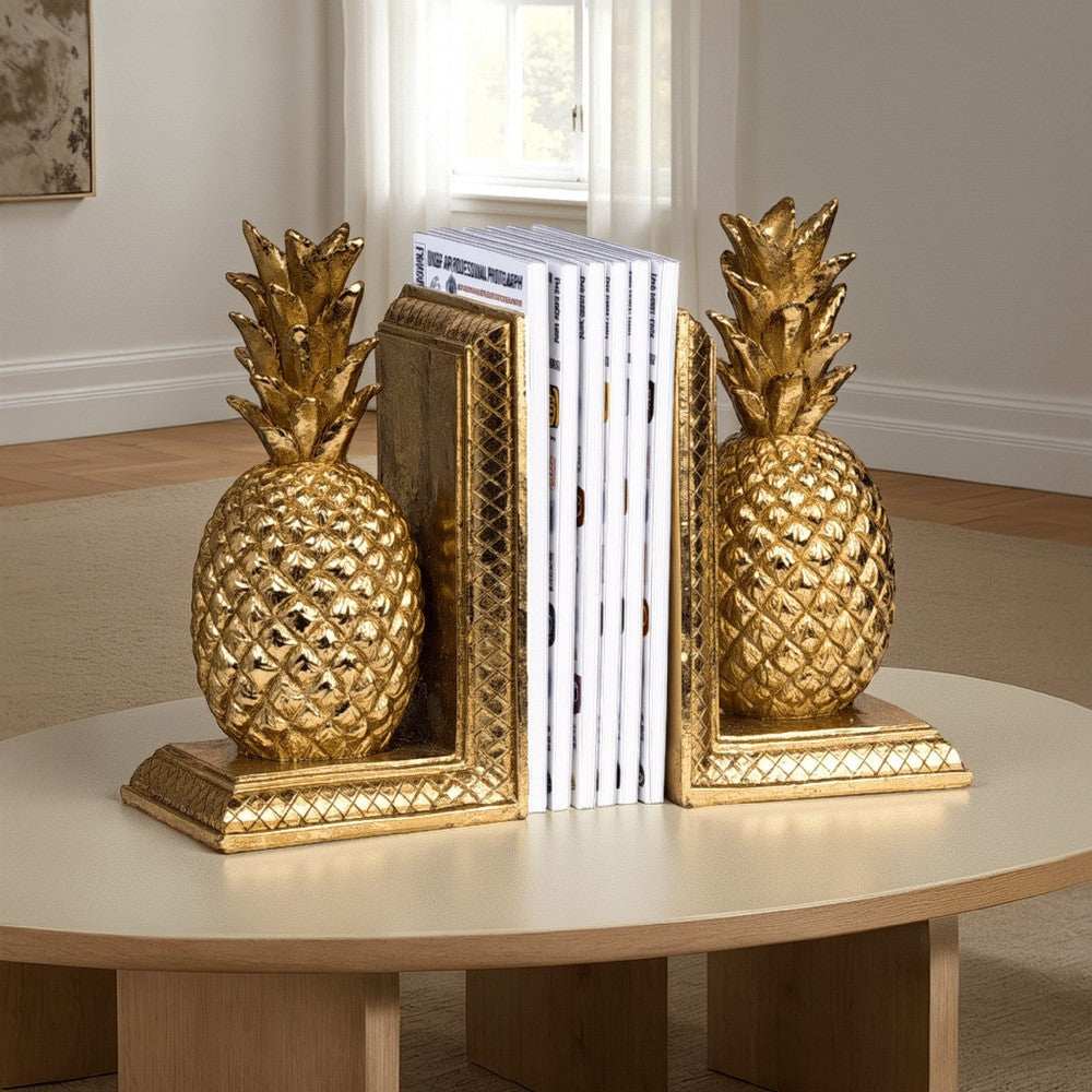Bookends | 10" | Pineapple Figurines | Gold Resin