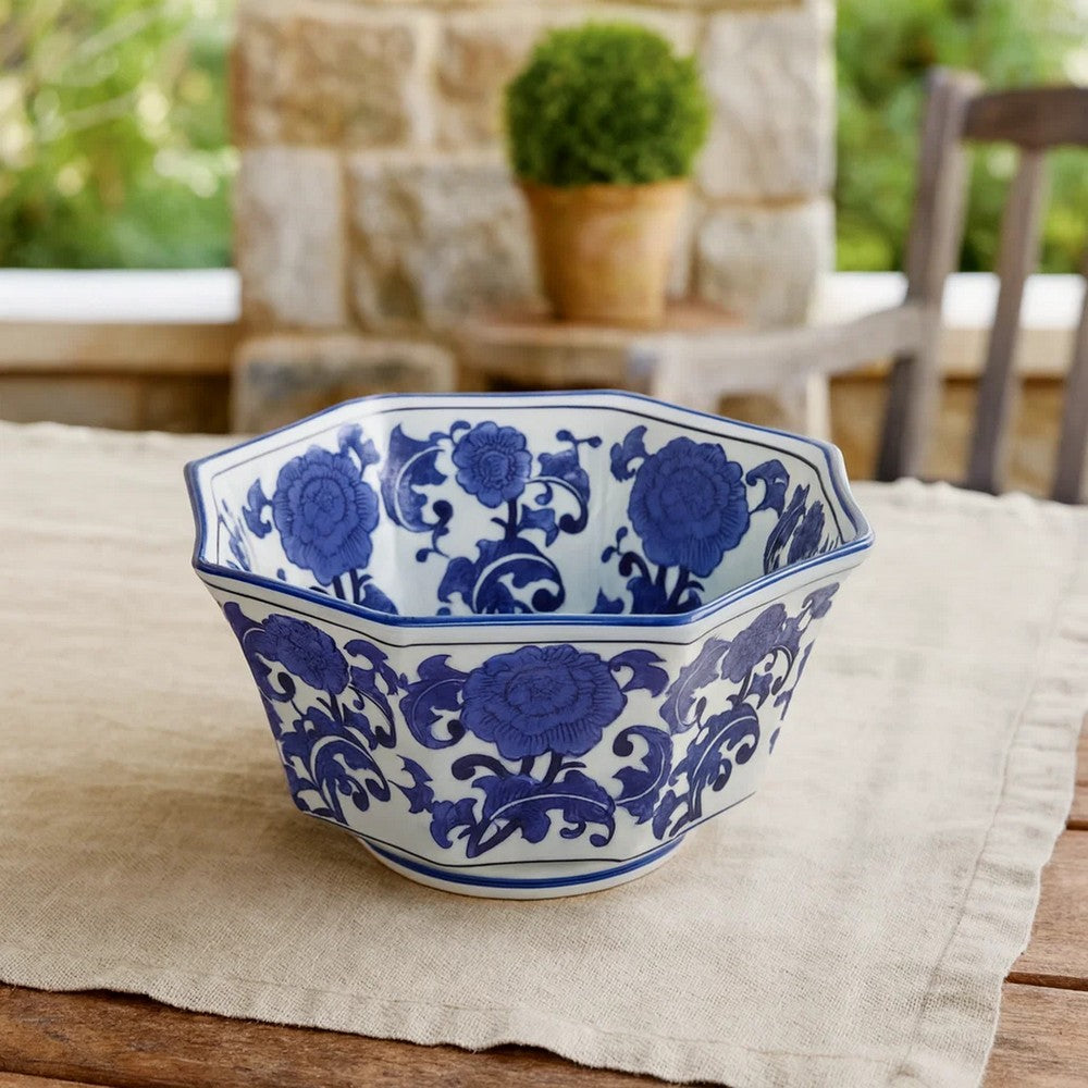 Decorative Bowl | 11" | Floral | Blue White Porcelain