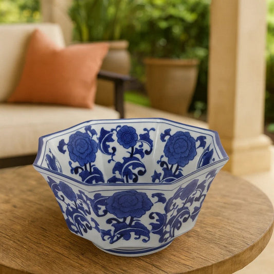 Decorative Bowl | 11" | Floral | Blue White Porcelain