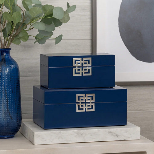 Neo Decorative Boxes | 14", 11" | Geometric Accents | Blue