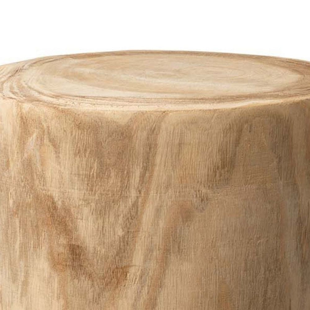 18 Inch Modern Side End Table Round Surface Paulownia Wood Natural BM285726