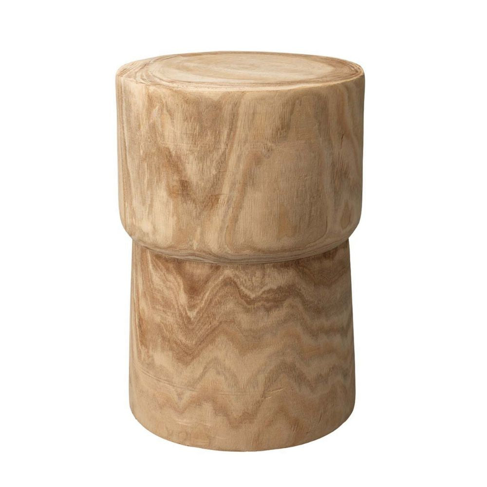 18 Inch Modern Side End Table, Round Surface, Paulownia Wood, Natural