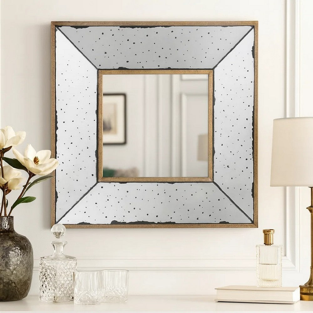 Joe Wall Mirror | 12" Square | 3D Speckled | White Brown Finish
