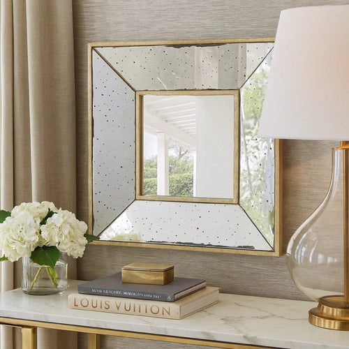 Joe Wall Mirror | 12" Square | 3D Speckled | White Brown Finish