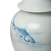 19 Inch Ginger Jar Lidded Painted Blue Koi Fish Over White Porcelain By Casagear Home BM285885