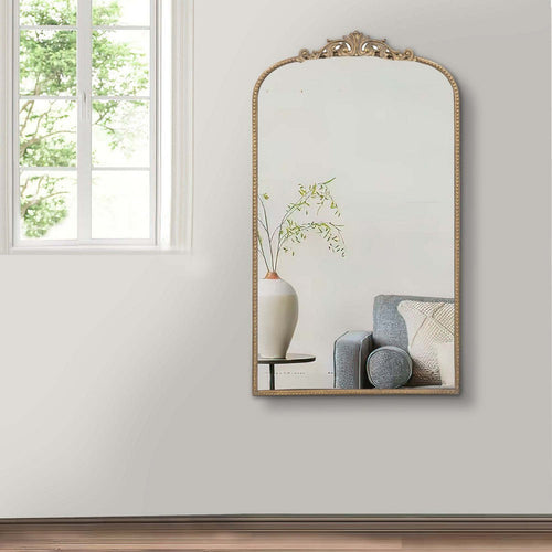 Kea Wall Mirror | 42" | Large | Curved Metal Frame | Baroque Gold