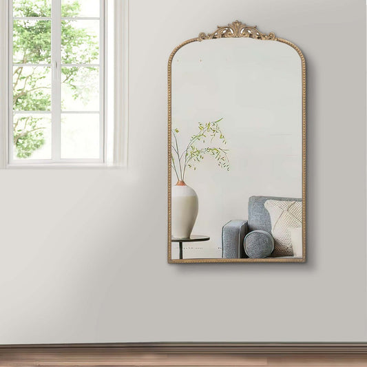 Kea 42 Inch Large Wall Mirror, Gold Curved Metal Frame, Baroque Design By Casagear Home