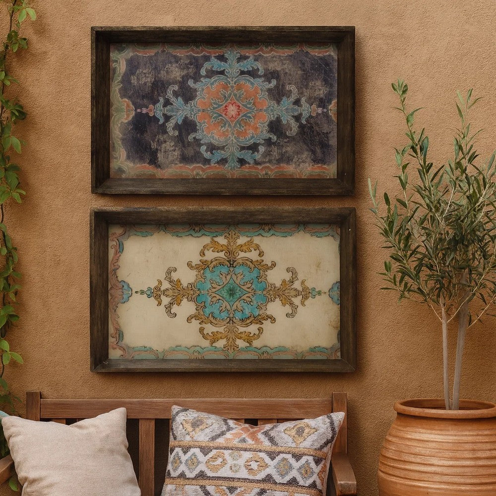 Wood Tray Set | 25" | Vintage Style | Distressed Brown | Set of 2