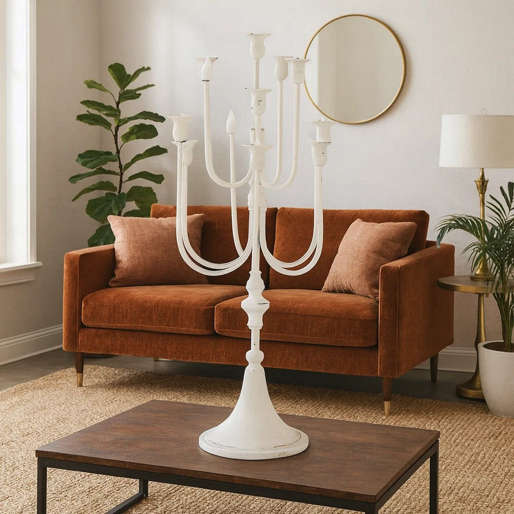 Candelabra | 30" | 11 Light | White Iron | Curved Arms