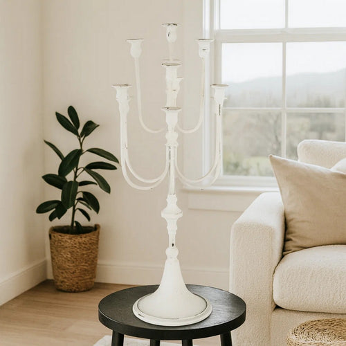 Candelabra | 30" | 11 Light | White Iron | Curved Arms