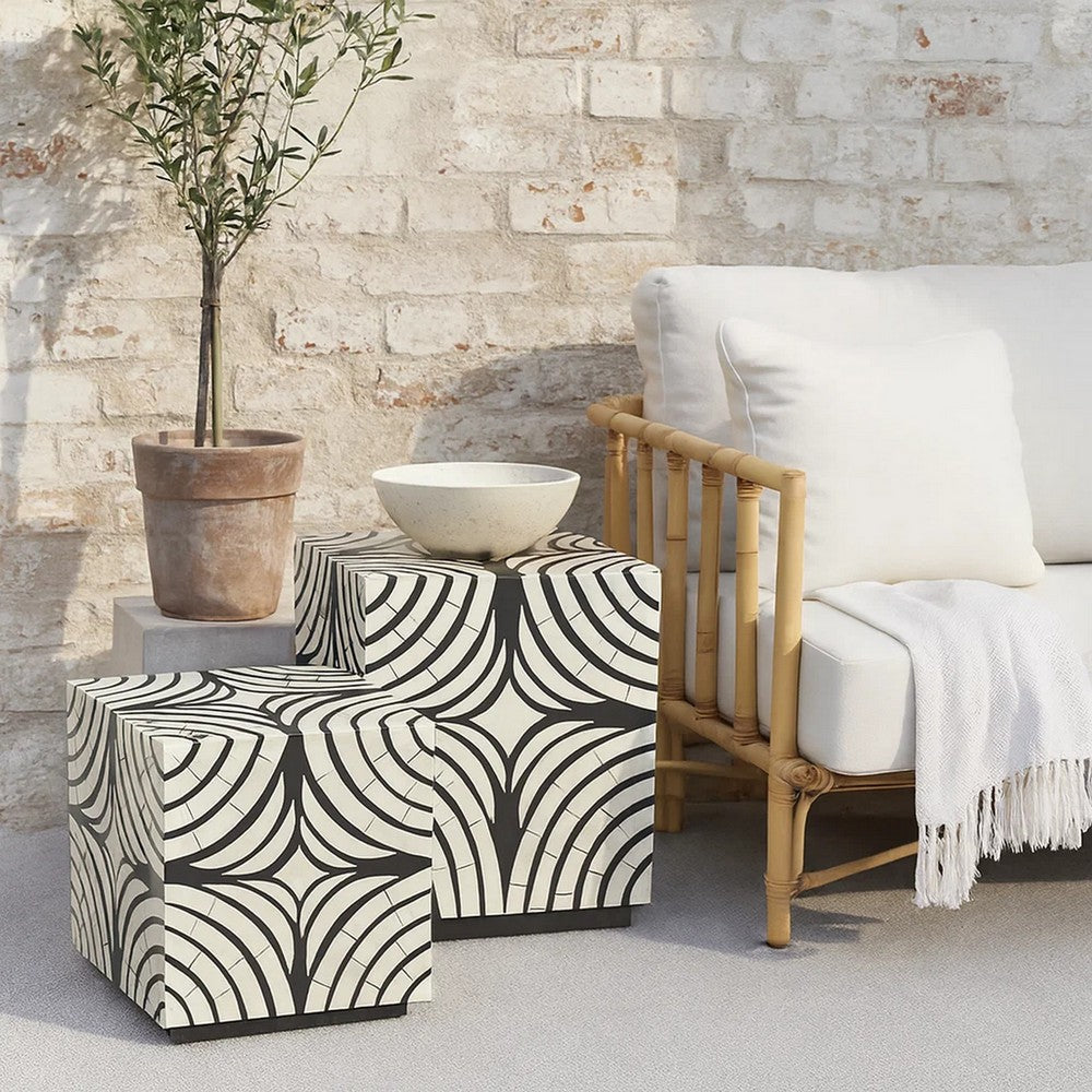 Storage Box Set | 8", 7" | Wood Frame | Black White Trellis