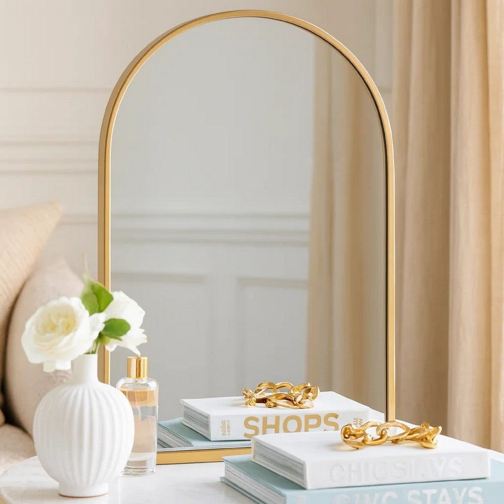Cod Wall Mirror | 36" | Mounted | Arched Gold Metal Frame