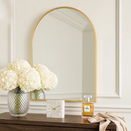 Cod Wall Mirror | 36" | Mounted | Arched Gold Metal Frame