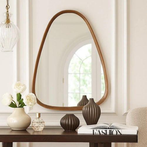 Roe Wall Mirror | 37" | Accent | Curved Pine Wood | Brown